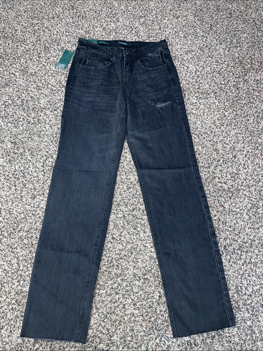 Wild Fable Black Wash Straight Leg Mid Rise Raw Hem Distressed Jeans Sz 00 NWT